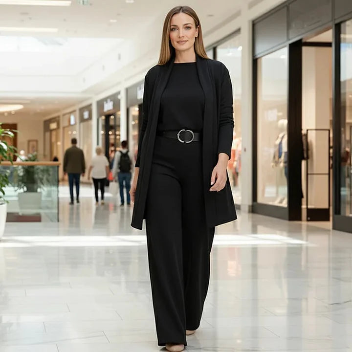 Zivara - Elegant 3-Piece Set with Long Cardigan Top and Pants