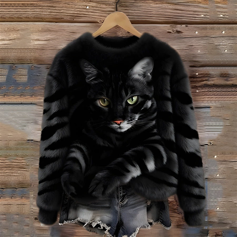 Zohara – Trui van nepbont met kattenprint