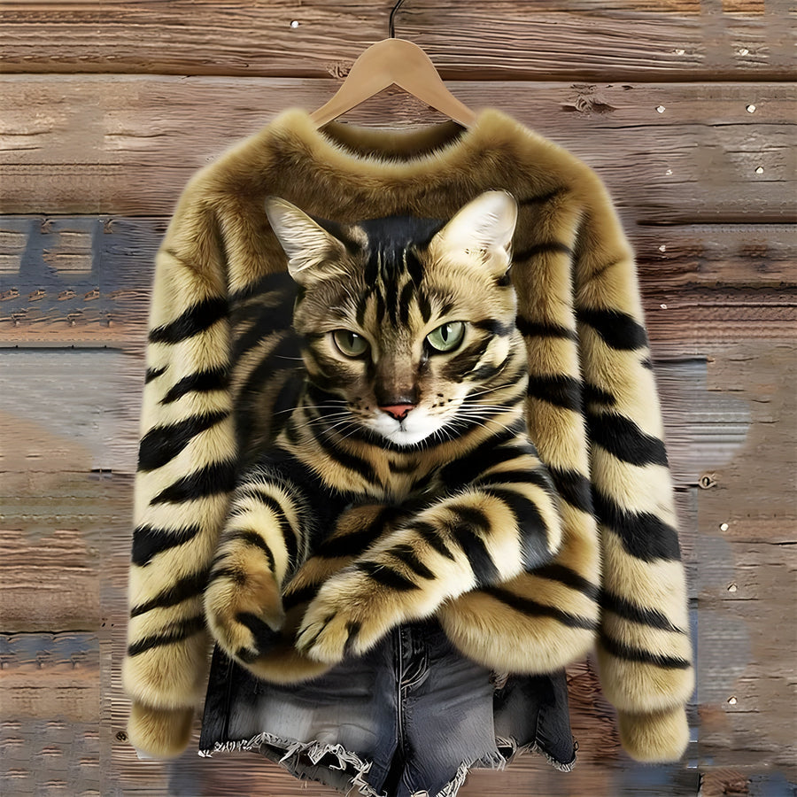 Zohara – Trui van nepbont met kattenprint