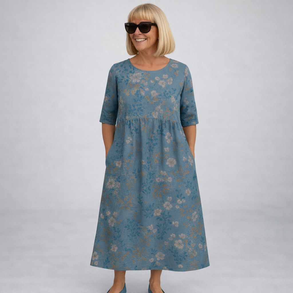 Zunia – Abito midi con motivo floreale e tasche