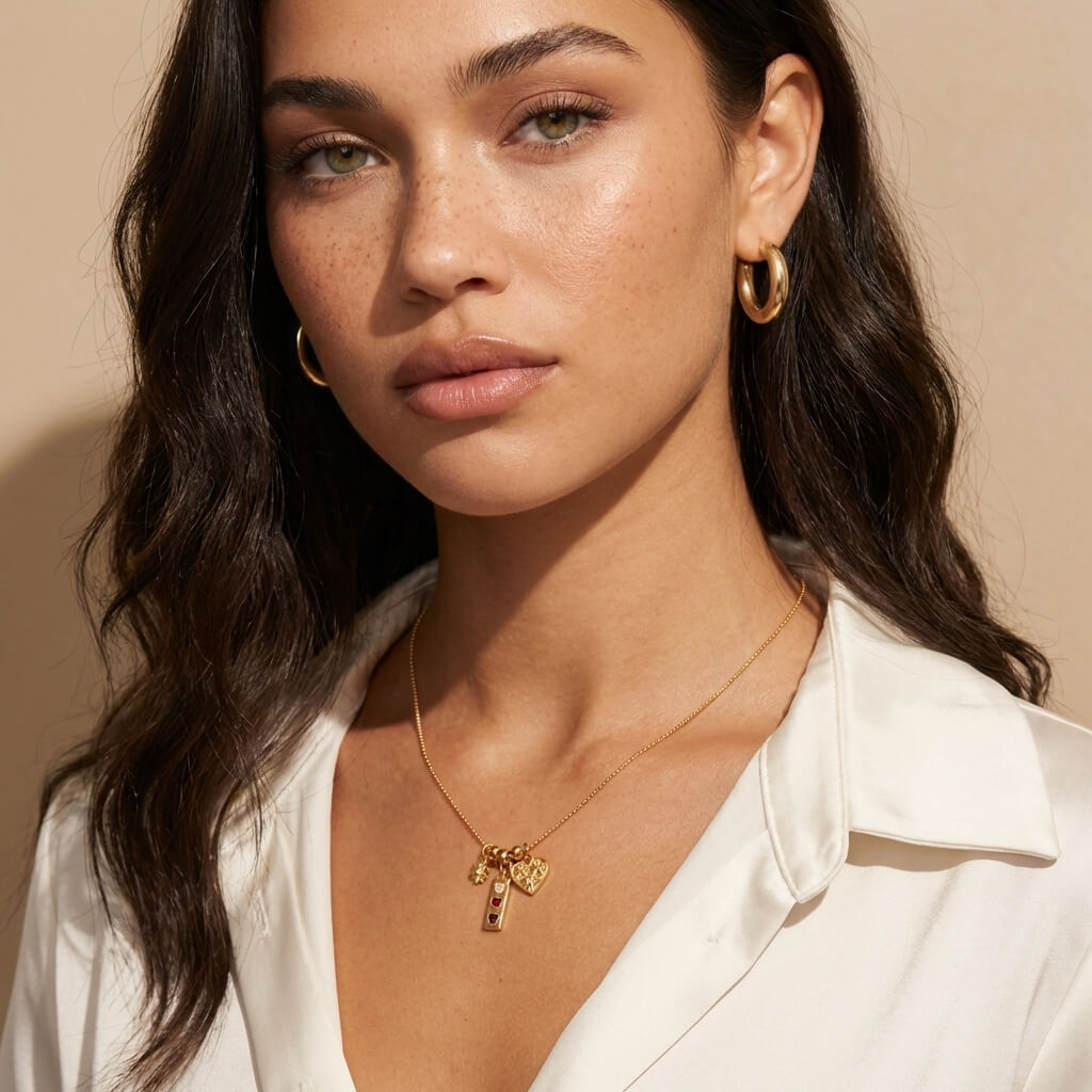 Amora Vintage Triple Heart Charm Necklace