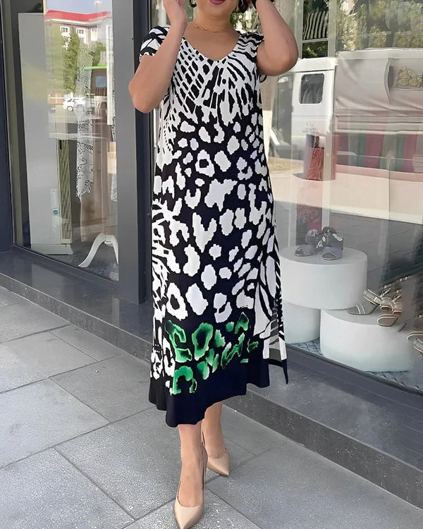 Aliki – Casual Printed Dress with Short Sleeves