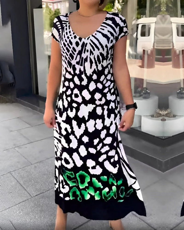 Aliki – Casual Printed Dress with Short Sleeves
