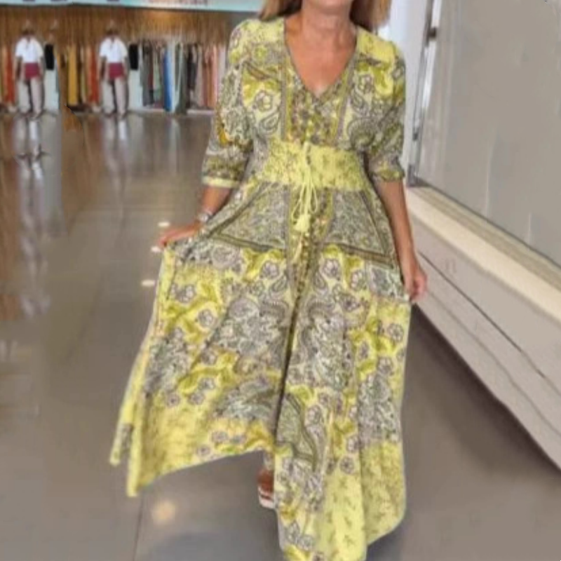 Aliye – Elegante abito lungo floreale con coulisse